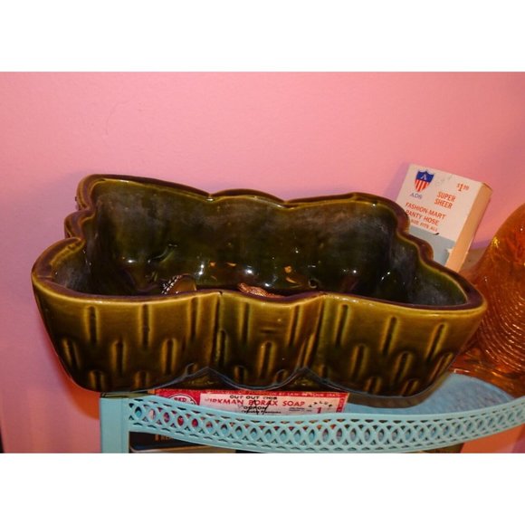 Vintage Upco Green Rectangle Planter w/ Scalloped Edges farmhouse art deco 1970s - Picture 16 of 16